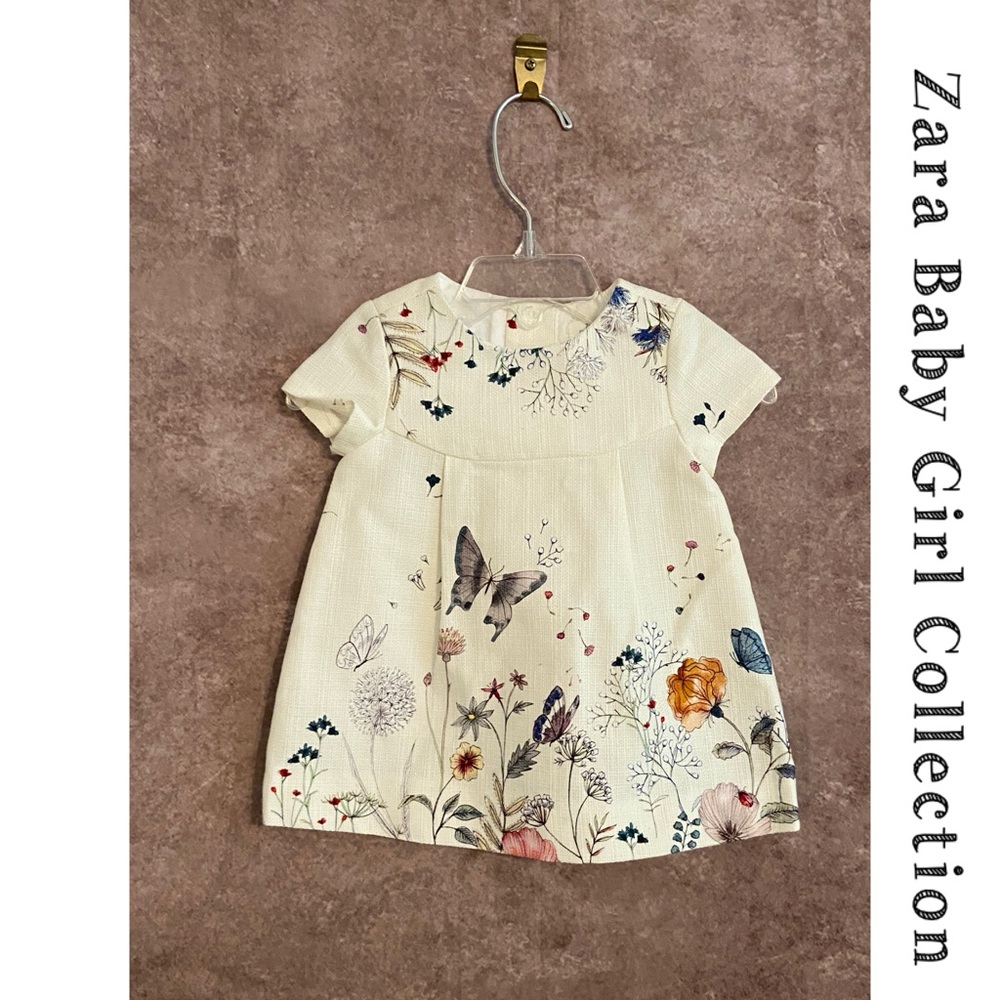 Zara~Baby Girl Collection~Beautiful baby dress 3-6 months~Beige floral/butterfly - Picture 1 of 3